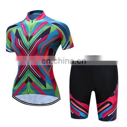 Colorful Women Cycling Jersey Bike Wear (Bib) shorts set Outdoor Sportwear Short Sleeve Cycling Clothing Suit