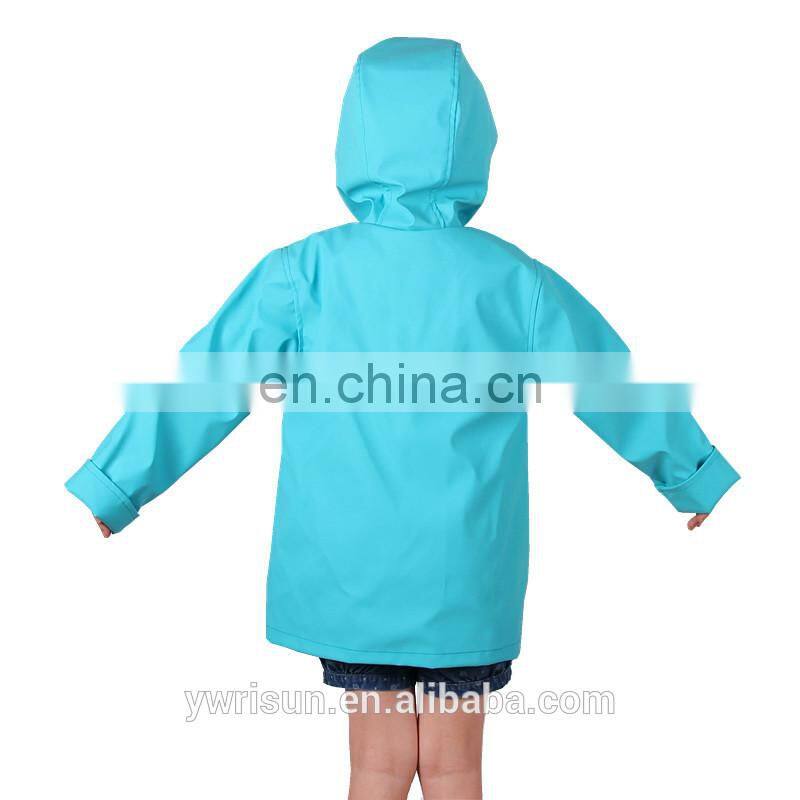 PUKR17001 Wholesale Kids Raincoat Children Sky Blue PU Raincoats For 2-10 Y