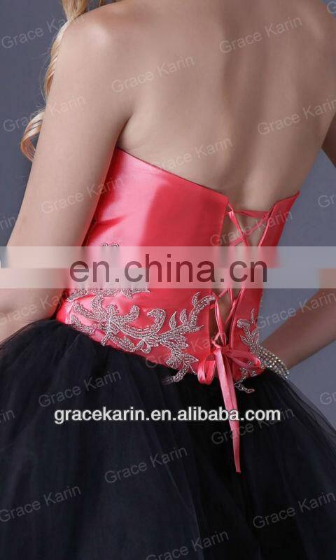 2015 Short Mini Cocktail Dress Grace Karin Strapless Sweetheart Black Watermelon Cocktail Party Dress CL3824