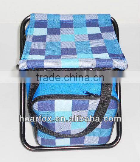 Bule Checkered Picnic Folder beach chairs with coolers and the tableware