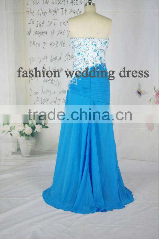 2013 Gorgeous Real Blue Chiffon Beaded Design Evening Dress