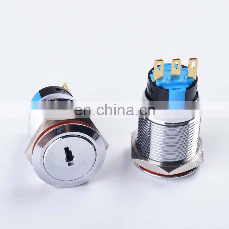 19MM Brass chrome Key Metal Waterproof brass 2 position 1NO 1NC 3 position  2NO 2NC Push Button Switch Button press button