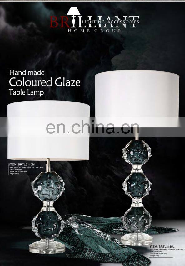 Unique Design Crystal Hand Blown Glass Table Lamp in Amber with Gray Lampshade Murano Glass Table lamps for Bedroom