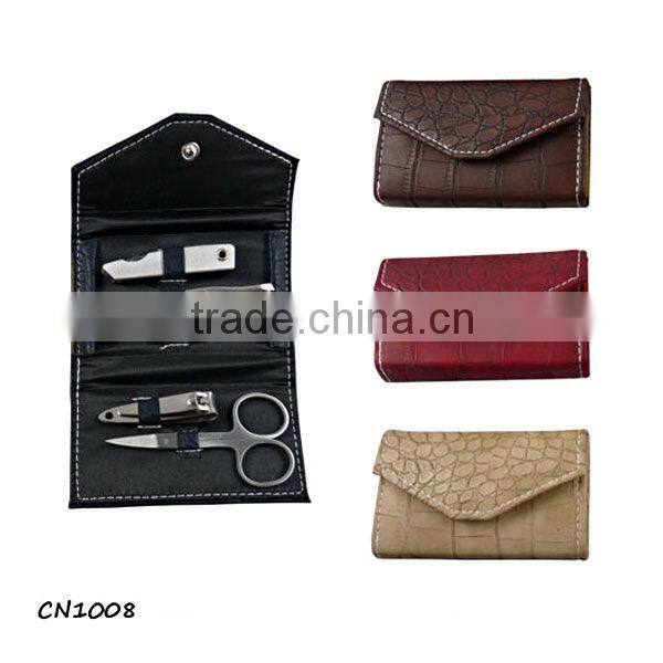 Red PVC pouch carbon steel manicure set in a purse