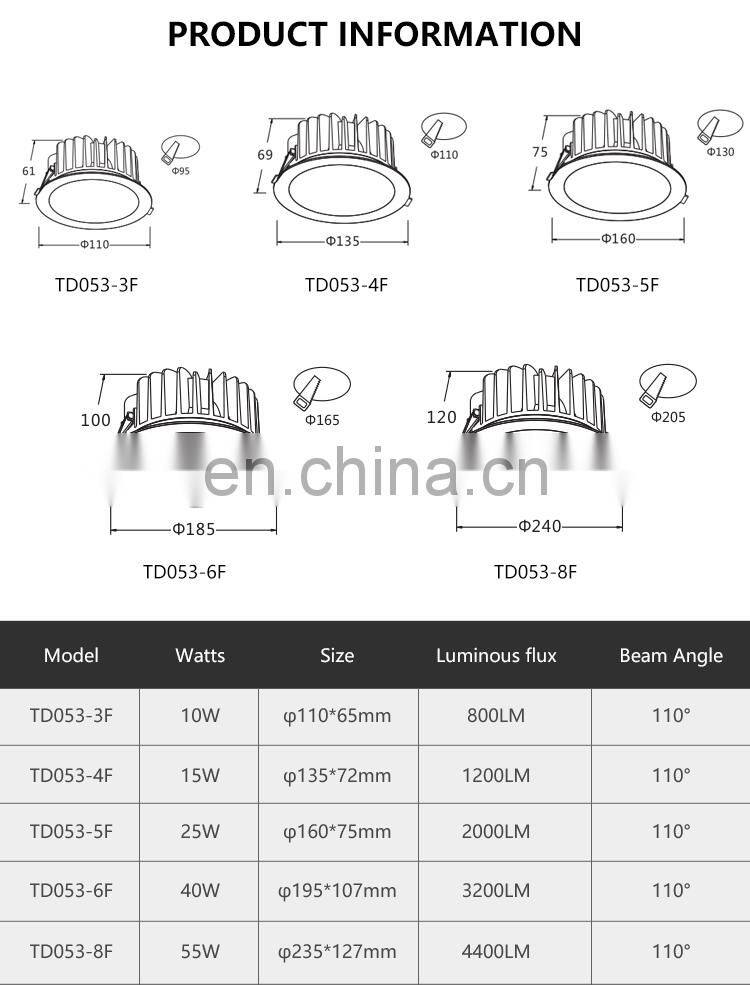 ALLWAY Modern Ceiling Downlight Waterproof Hotel Home 10W 15W 25W 40W 55W Led Down Light