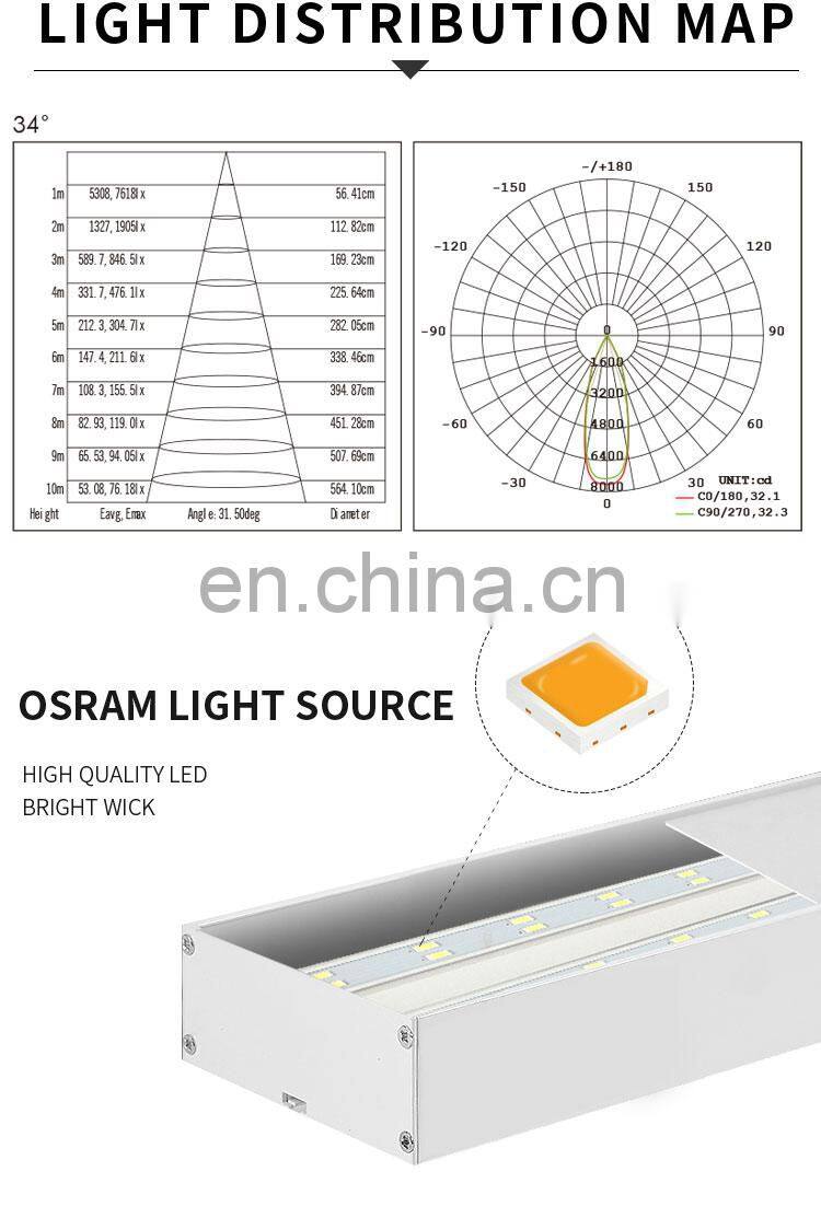 HUAYI Factory Wholesales Suspended Trimless Linear Light Shapes Led Linear Light 1200mm 1500mm 4ft 8ft Led Shop Light Fixtures