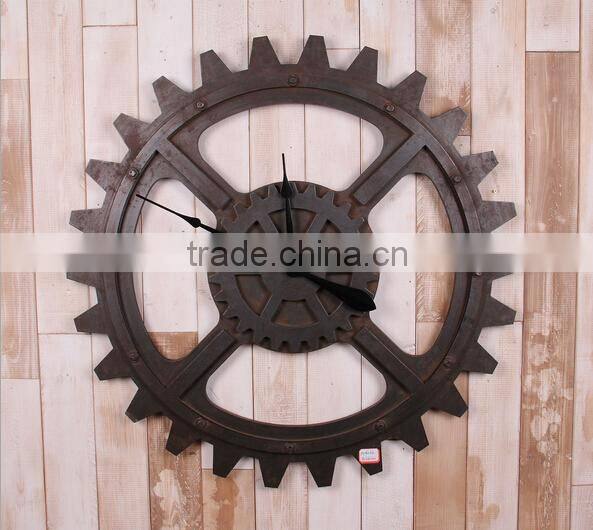 Industrial Style Wooden Gear Wall Clock