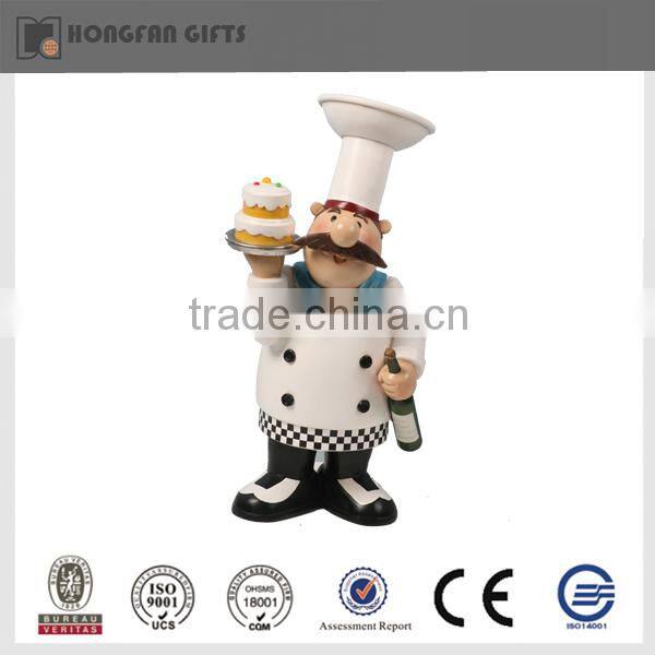 Fashion polyresin kitchen black suit chef decoration
