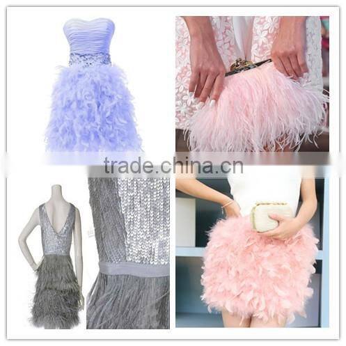 Bleached Pattern White Rooster Tail Feather Trim Ribbon For Wedding Dress Accessories