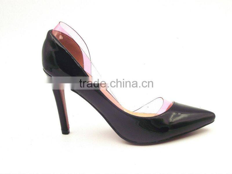 new fashion pointed toe sides empty high heel shoes with plastic