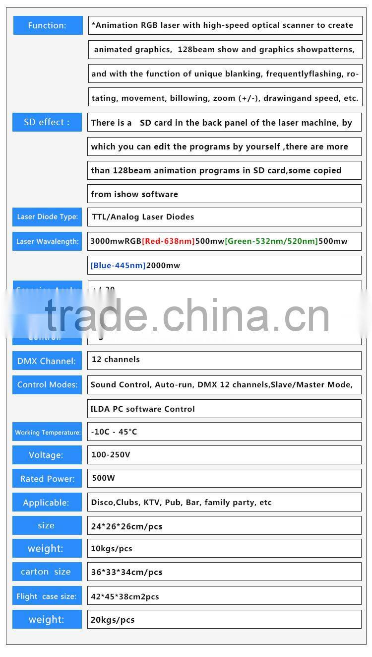 3w SD Card RGB Full Color Laser Light,Professional Indoor DJ Equipment DMX Control