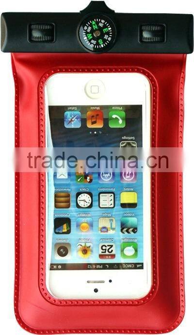 Swimming drifting diving pvc waterproof mobile phone pouch with thermometer