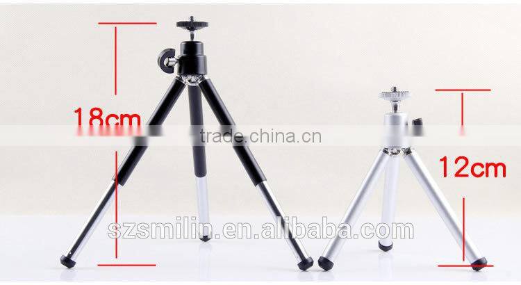 No patent 2 sections extendable Mini Aluminum Tripod Stand with metal mount adapter for Apple iPhone 6 Plus,Samsung Note,HTC