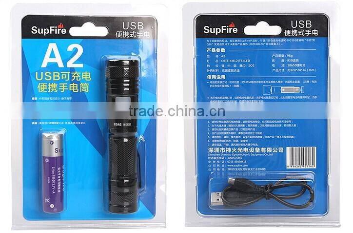 Small LED torchlight A2 USB rechargeable flash light zoom flashlight