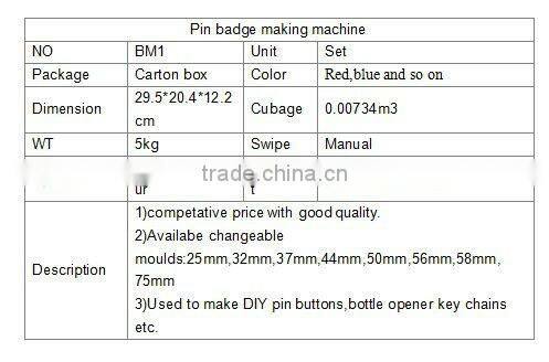 2015 manual stable tripod button making machine
