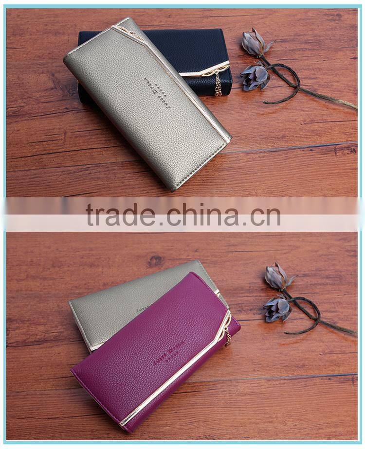 wholesale fashion lady buckle long clutch purse 3 fold wallet card women
