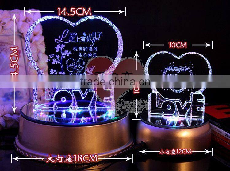 Crystal Heart Photo Frame With Led Base