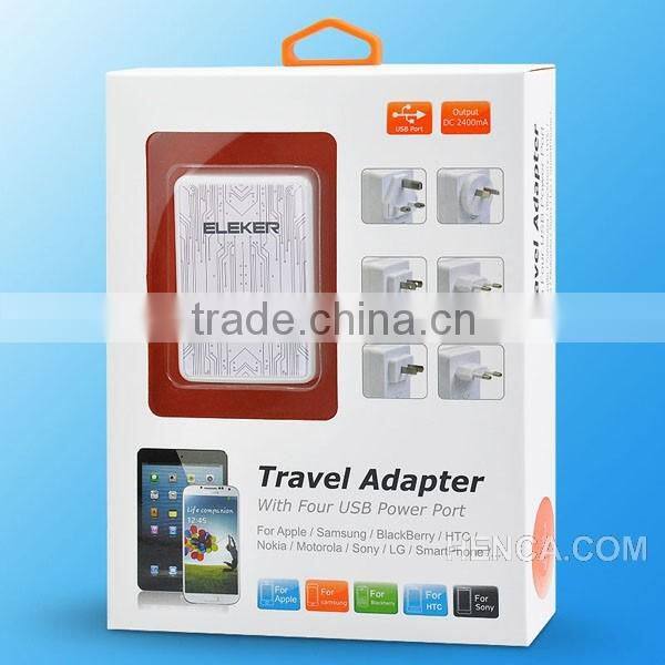 HOT,whole set ! 5V 4.8A ,4 usb power mobile changeable plug travel charger travel charger set