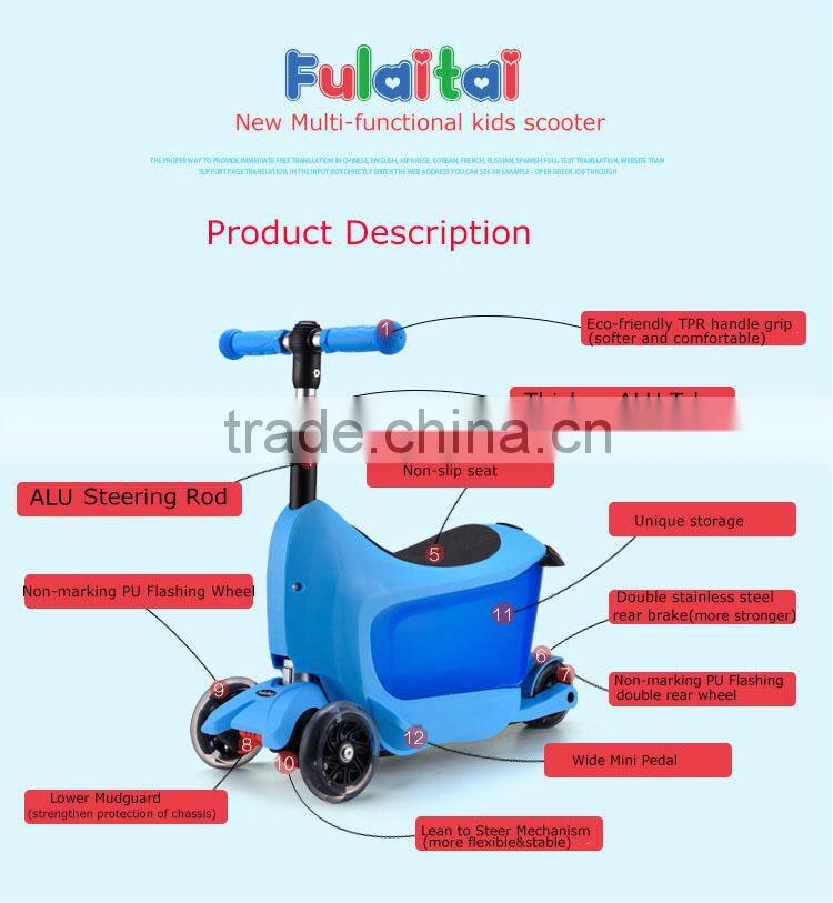 New freestyle 3 in 1 seat scooter kids with removable container