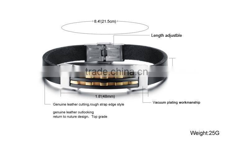 NSSL156 Double ropes high quality heavy men's gold black stainless steel leather bracelet