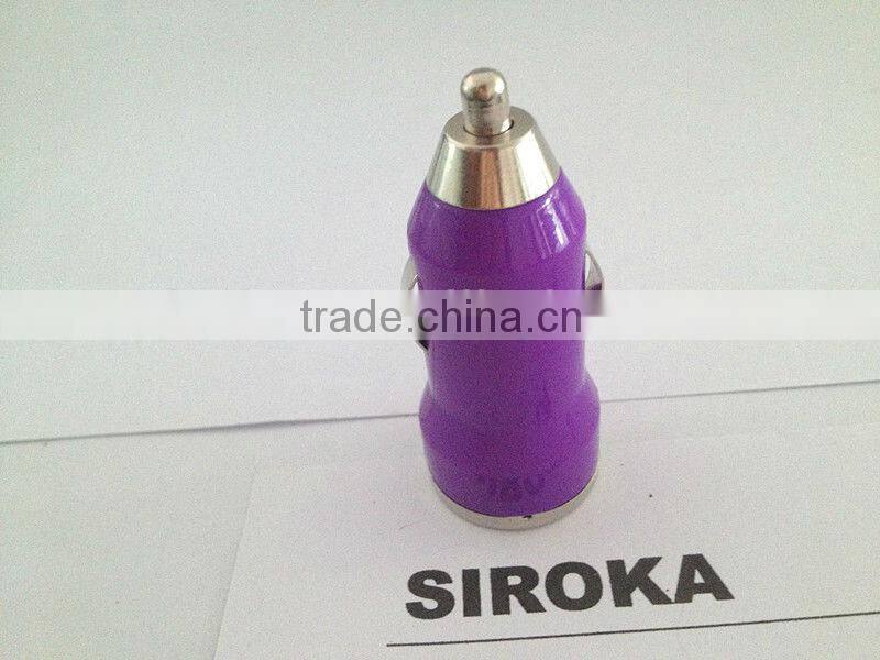 Purple Mini USB Bullet Dual Car Charger for Apple iPhone4S iPhone 5 iPod smartphones