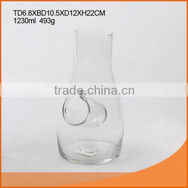 Clear handmade round single glass decanter with ice hole