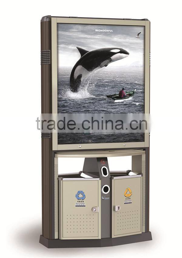 2016 New style Urban street Waterproof Tempered Glass Two Side Advertising Display Lamp Light Box Trash Bin