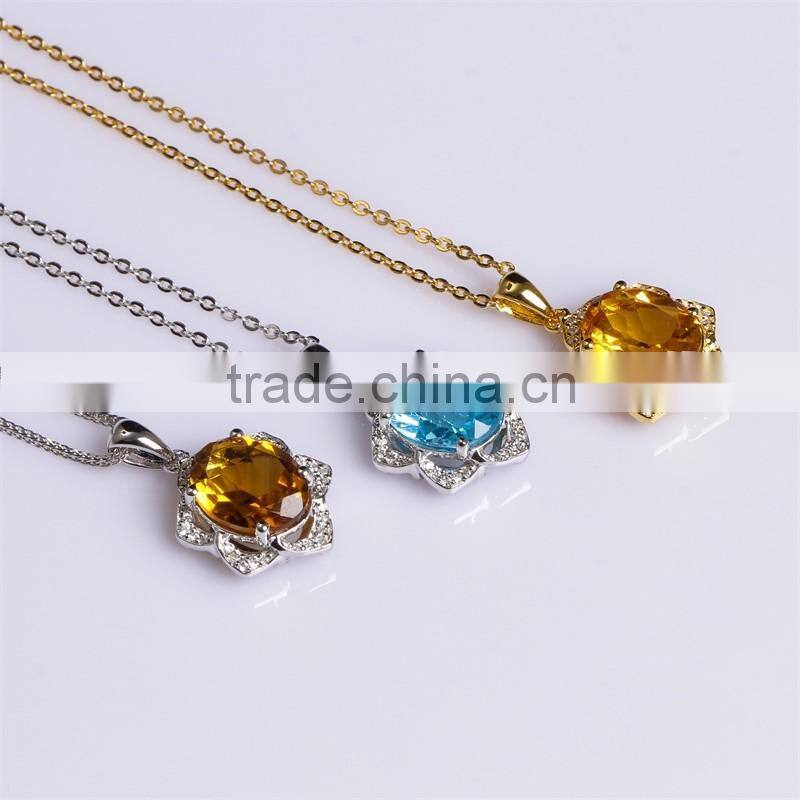hot 925 silver 18K gold plated inlay blue topaz yellow citrine precious natural gemstone pendant necklace turkish silver jewelry