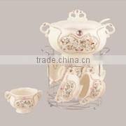 2016 New decorative design white ceramics golden coffee cup set