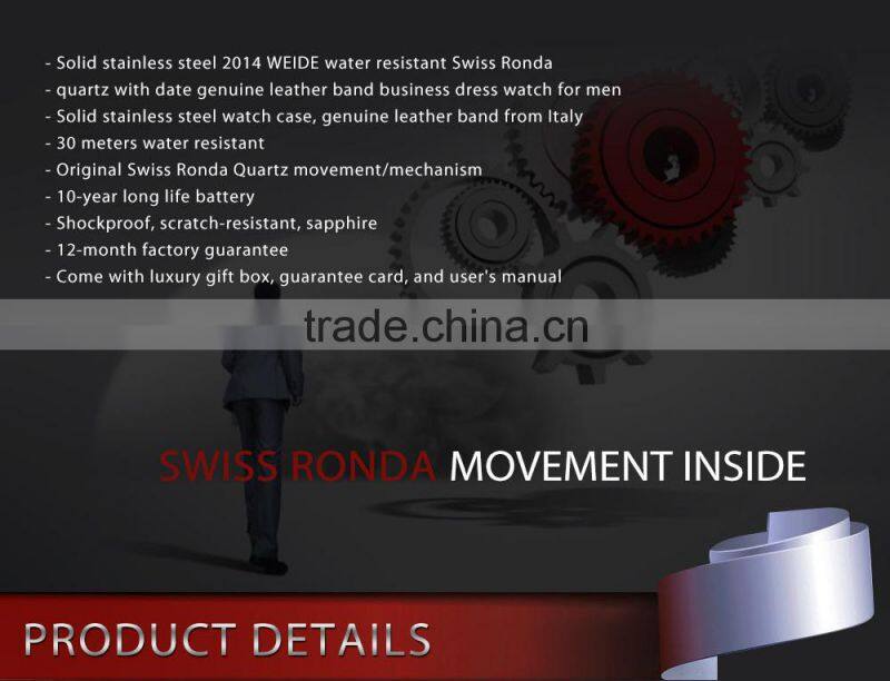 WEIDE Genuine Leather Waterproof Swis s Quartz Mens Luxury Watch