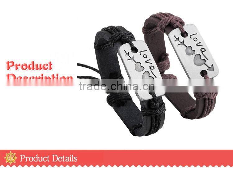 <<2015 Vintage Wholesale Fashion personalized womens men couple love leather bracelets/