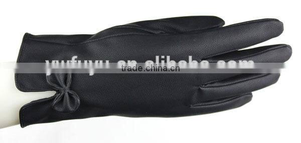 black ladies cheap PU synthetic leather gloves
