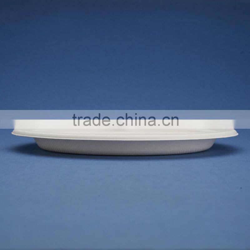 PL-09-3 9 inches diposable sugarcane 3 compartment divided round dinner plates