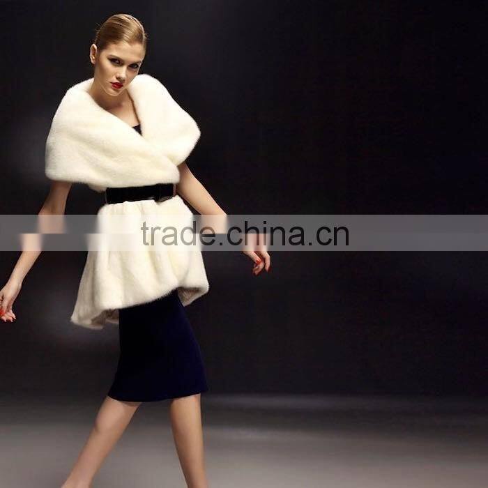 2016/2017 Newest Design Long Style Women Winter Natural White Whole Skin Mink Fur Vest with Sleeveless and Big Turnover Collar