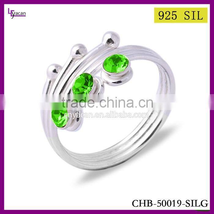 2015 Newest Design Yiwu Factory Make 925 Sterling Silver Green Stone Ring