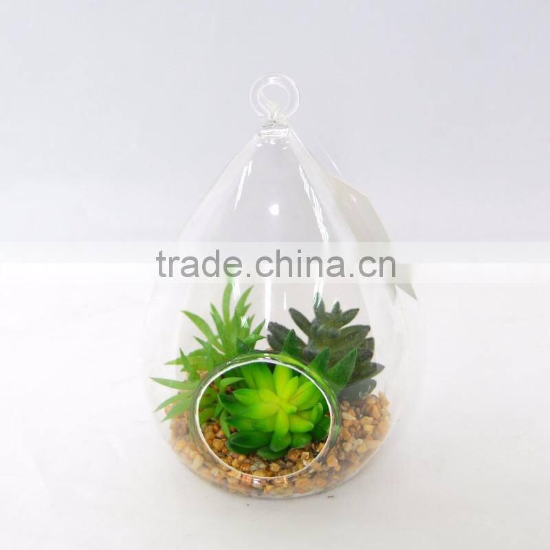 Model Artificial Succulent in Water-drop Shaped Terrarium