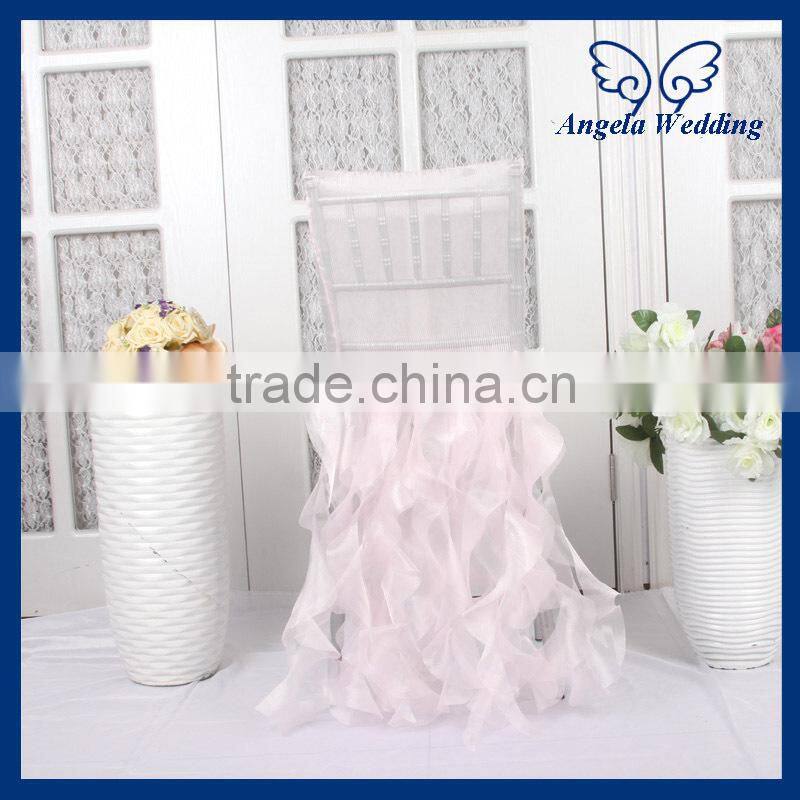 CH005AA Hot sale custom made fancy nice organza ruffled curly willow white peach pink chair covers