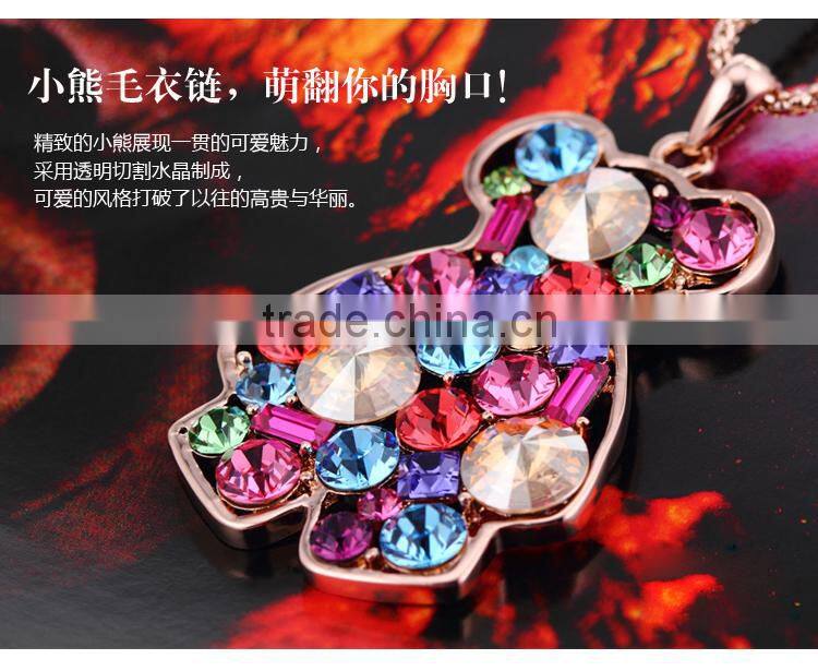 OUXI 2016 new-arrival teddy bear coloful sweater chain with Austrian crystal decorative chain for garment 10494
