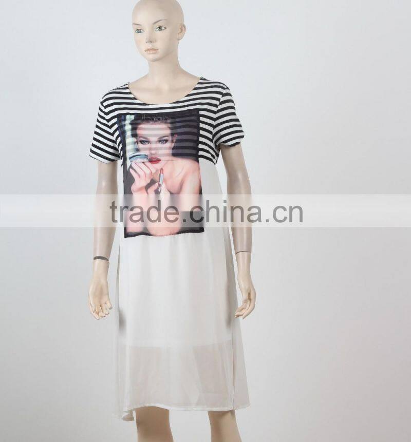 woman dresses new summer 2016 short sleeve shirt dress cotton chiffon fabric Fluqi Appare