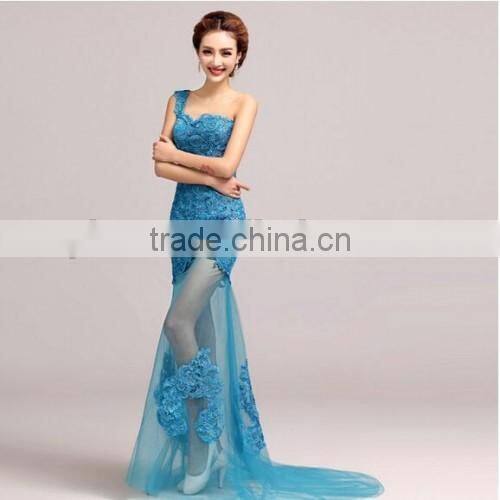 New Fashion Women's Sexy One-shoulder Cheap Price Evening Dress Mermaid Transparent Cheap Price Evening Dress