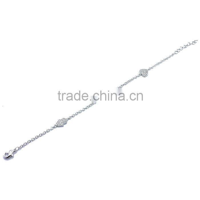 High value rhodium plated custom hamsa charm silver bracelet