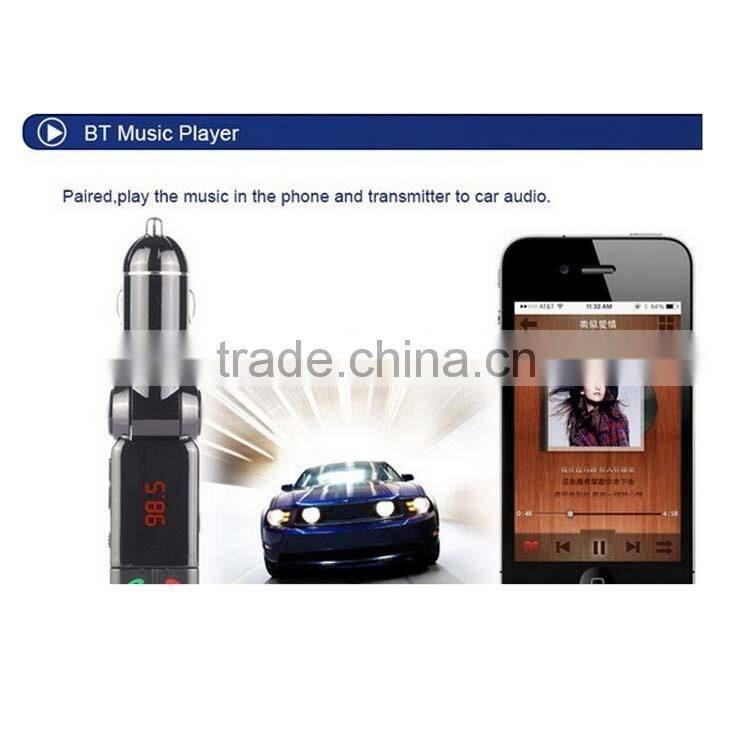 Factory supply, 2015 Product Multi-Function Bluetooth Enabled Car Kit Fm Transmitter with LED Display Line-in and Dual USB Port
