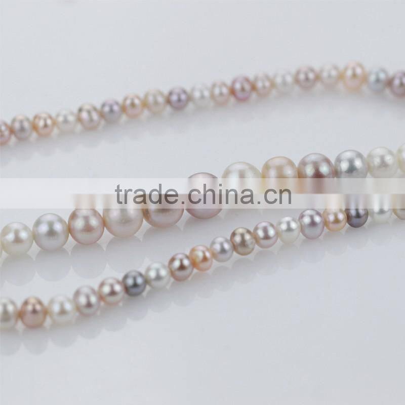 16inches 3-9mm good design near round new fashion pearl long necklace 925