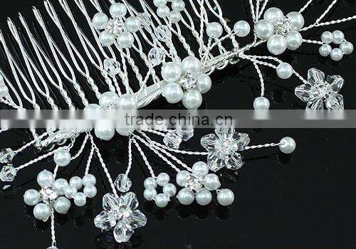 Bridal Wedding Handmade Flower Faux Pearl Hair Comb CT1388
