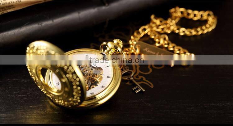 Skeleton Steampunk Transparent Half Hunter Roman Dial Gold Mechanical Pocket Watch