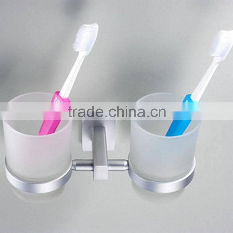 Wholesale Prices Aluminum Alloy And Glass Chrome Finishing Bathroom Accessories Wall Mounted Double ToothBrush cup holder