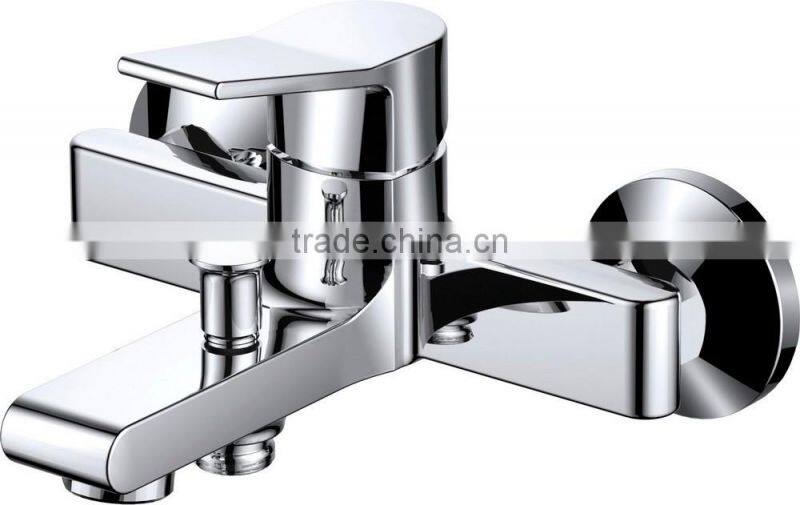 Polished Brass Bathroom Wall Mounted Bath Shower Faucet With Single Handle and Double Holes