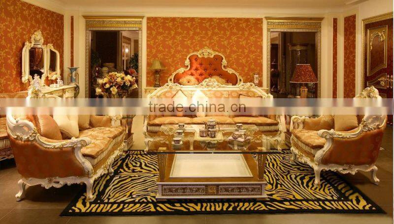 French Graceful Wood Carving Bedroom Set, Luxury Home Gilt Bedroom Furniture, Fancy White Hand Painted Super King Size Bed