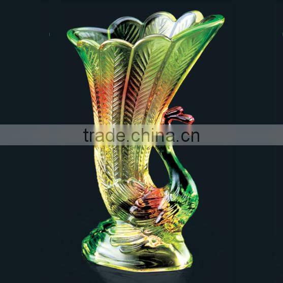Lead free peafowl shape crystal glass flower vase for home decoration