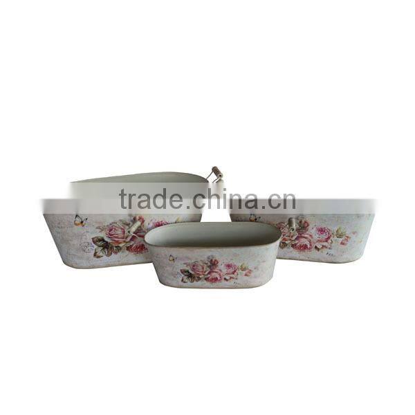 Metal Rose Decal Flower Pot Metal Planter Set of 3